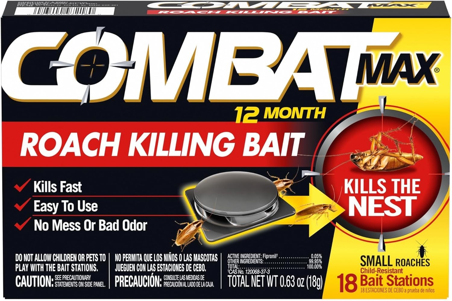 Combat Max Large Roach Killing Bait, 18 count (Pack of 1) ,Domino-Effect