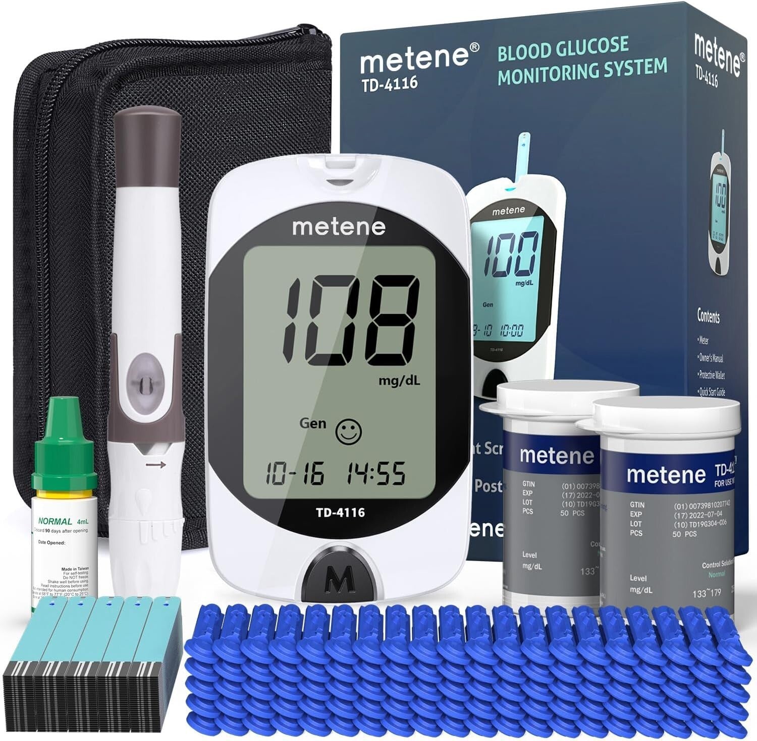 Blood Glucose Monitor Kit 100 Glucometer Strips 100 Lancets1 Blood Sugar Mon