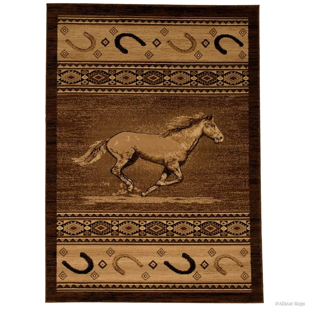 new Allstar Berber Woven Soft Southwest Horse Shoe Theme Rug 5' 2"x7' 1"