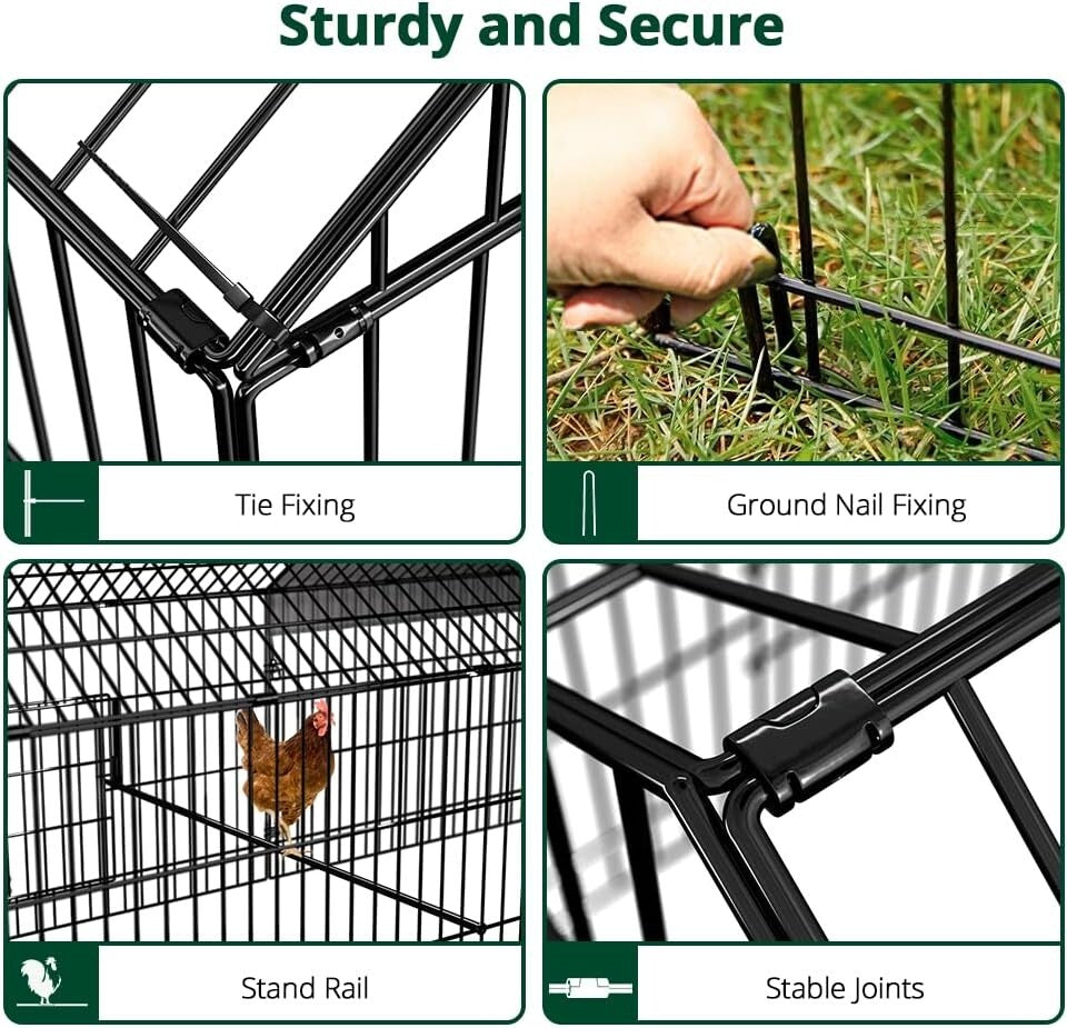Chicken Coop 86"×40" Chicken Run Pen for Yard with Cover Outdoor Metal Portable
