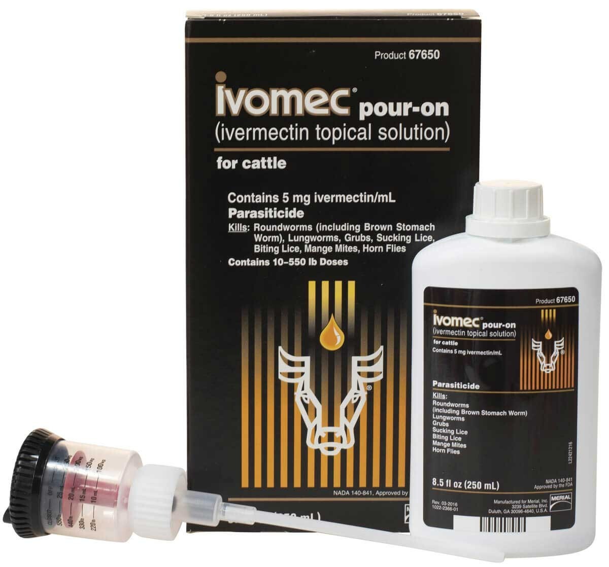 new POURON Cattle Dewormer roundworms lungworms grubs horn flies sucking 250ML