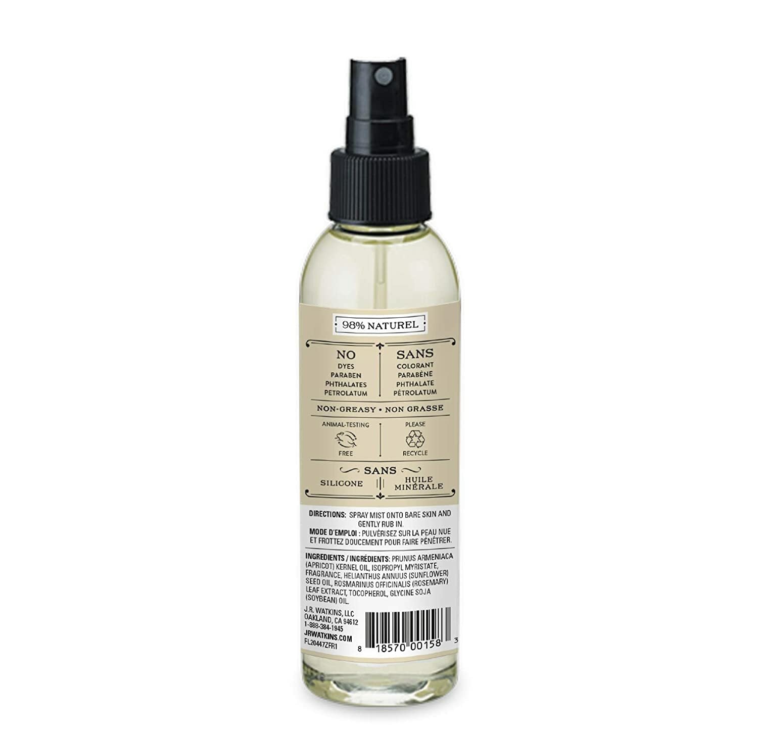 new JR Watkins Natural Hydrating Body Oil Mist Coconut Milk & Honey Moisturizing