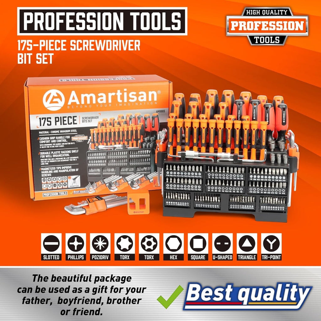 Magnetic Screwdrivers Set Plastic Racking DIY Tools Set Tools for Men 175 piece