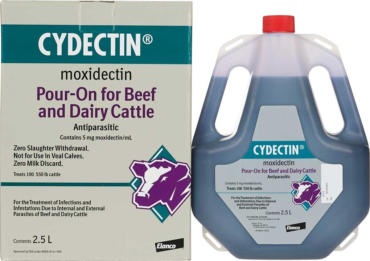 CYDECTIN POUR-ON Beef Dairy Cattle Dewormer Zero Slaughter Withdrawal 2.5 Liter