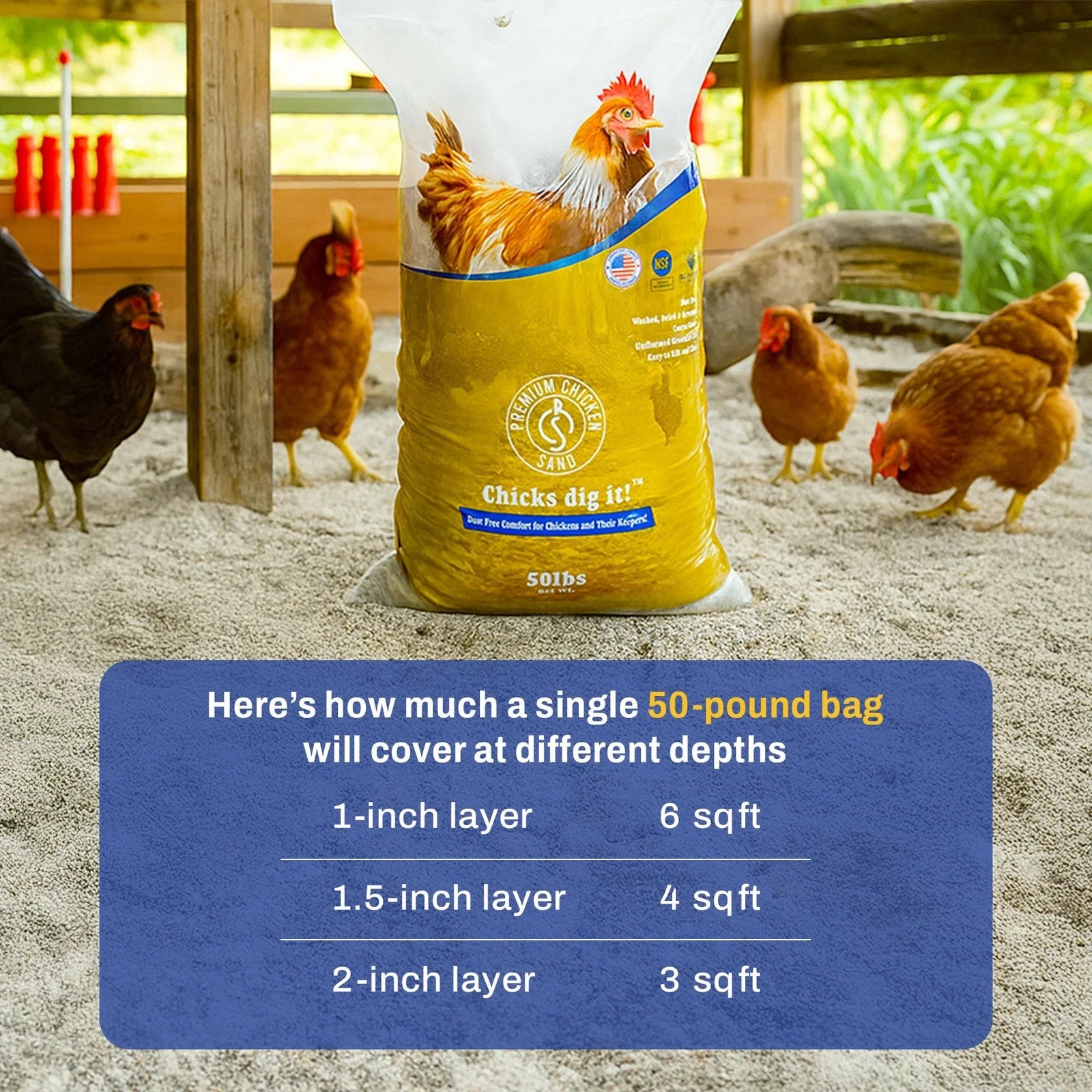 Premium Chicken Sand, Odor Eliminating Bedding for Coops, 50 Lb Bag, 4 Pack
