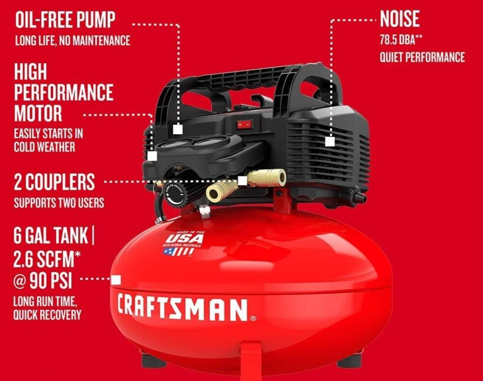 new Air Compressor 6 Gallon Pancake OilFree with 13 Piece Accessory Ki