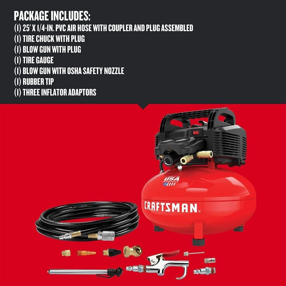 new Air Compressor 6 Gallon Pancake OilFree with 13 Piece Accessory Ki
