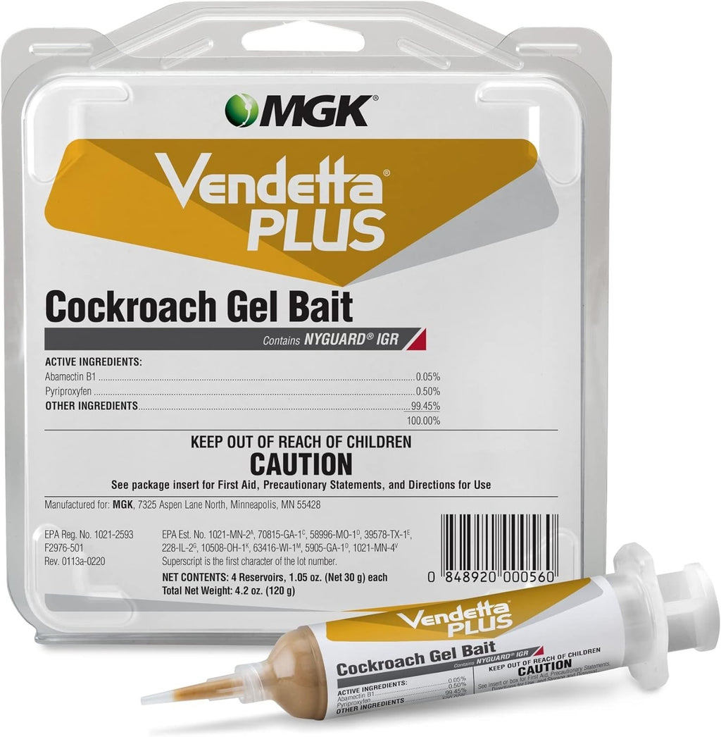4 TUBES w/Plunger and Tips New Vendetta Plus Roach Killer / Cockroach Gel Bait