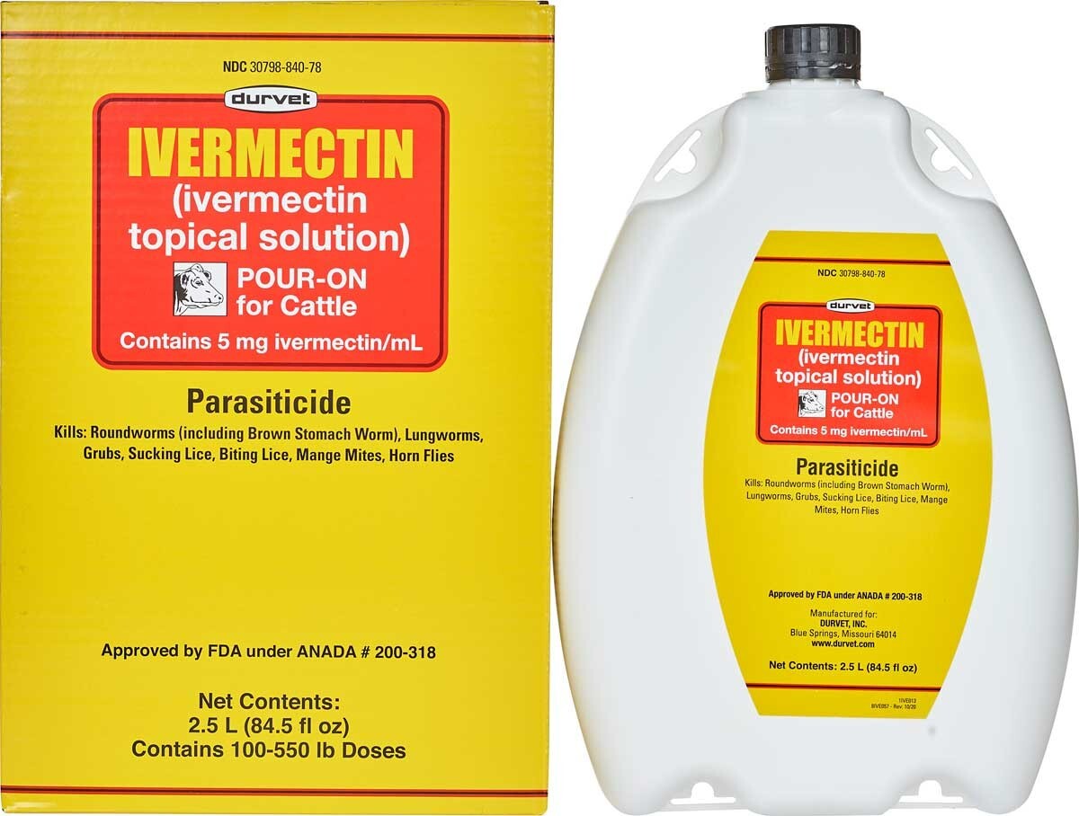 Durvet POUR-ON CATTLE COW DEWORMER  For roundworms lungworms grubs lice 2.5 L