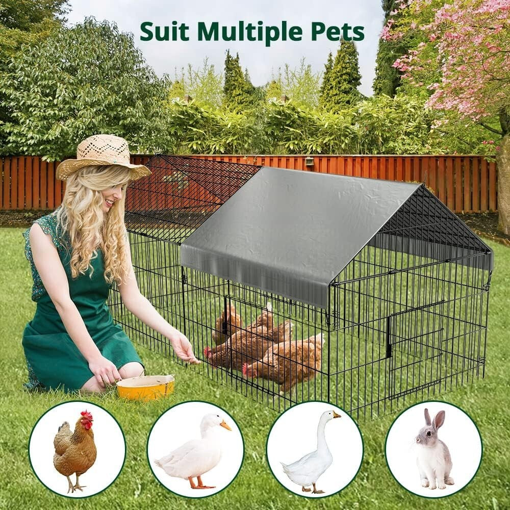 Chicken Coop 86"×40" Chicken Run Pen for Yard with Cover Outdoor Metal Portable