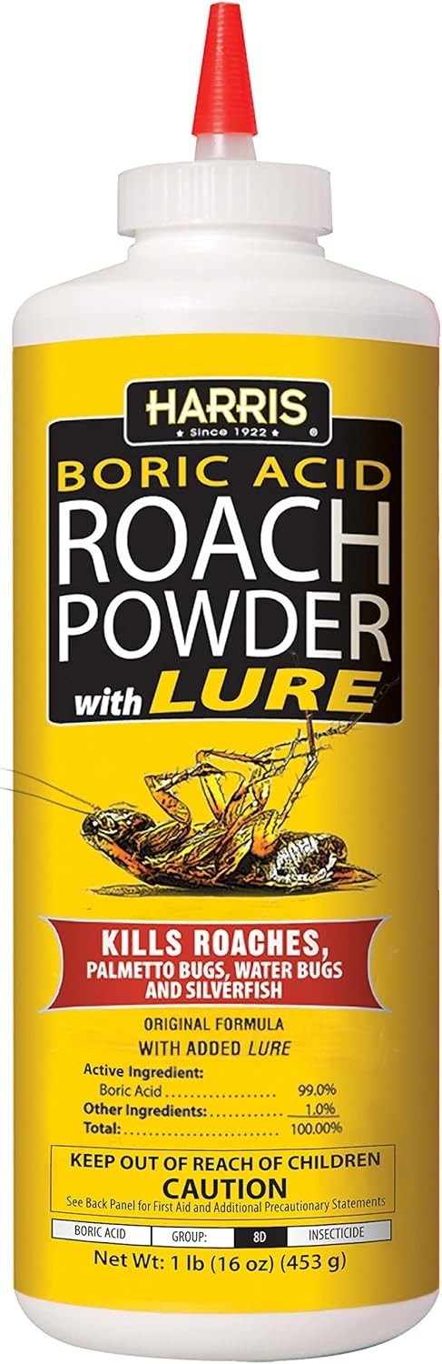 16oz Harris ROACH POWDER with Lure - Kills Roaches,Palmetto Bugs,Silverfish