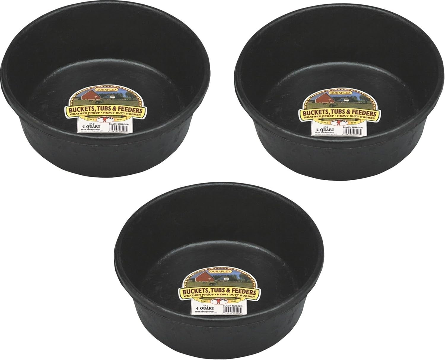Miller Manufacturing 4 Quart Rubber Feed Pan 3 Pack Livestock Feeding