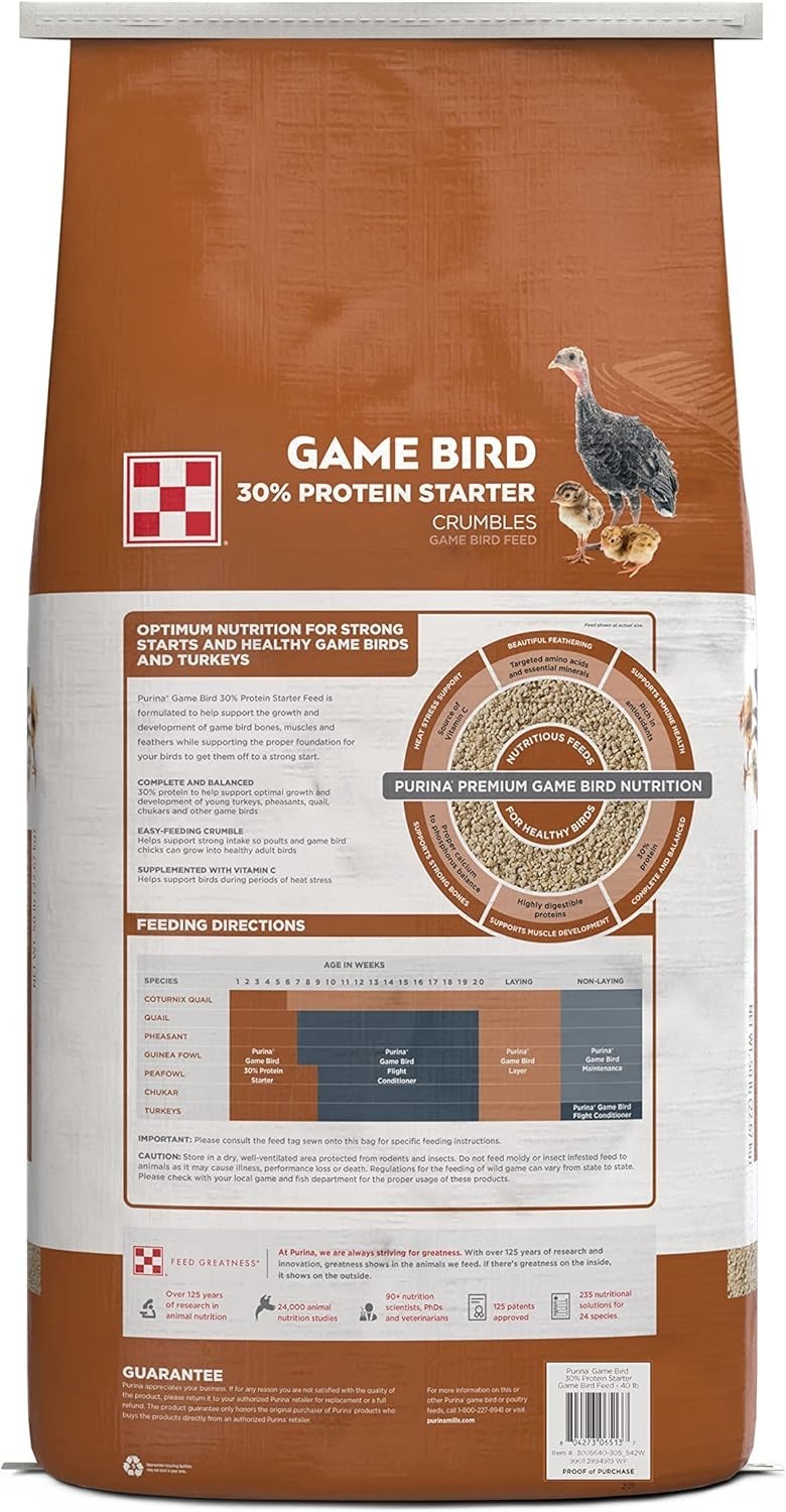Game Bird + Turkey 30% Protein Starter Feed | 40 Pound (40 lb.) Bag