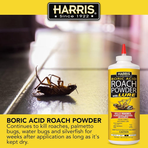 16oz Harris ROACH POWDER with Lure - Kills Roaches,Palmetto Bugs,Silverfish