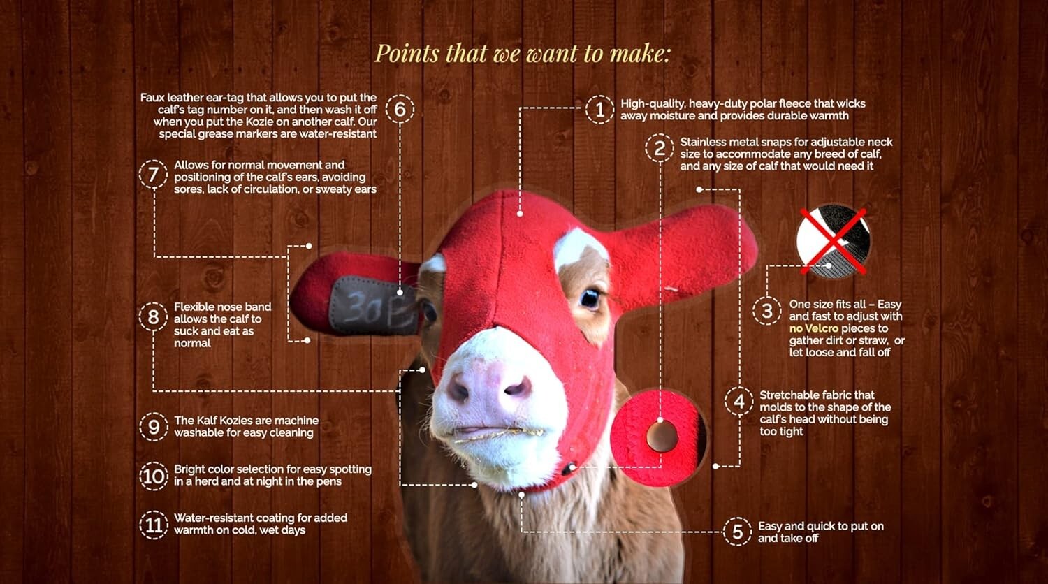 Calf Ear Warmers with Reusable Ear Tags - Ear Muffs for Cows to Prevent Frozen E