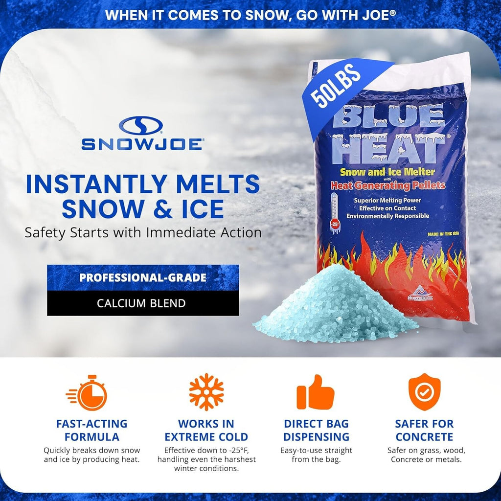 Heat Ice Melt Pellets Blue Calcium Blend Deicer Snow Melter for Driveway 50 lb