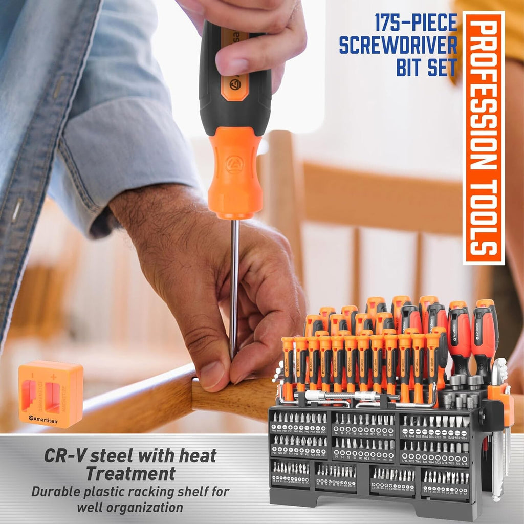 Magnetic Screwdrivers Set Plastic Racking DIY Tools Set Tools for Men 175 piece