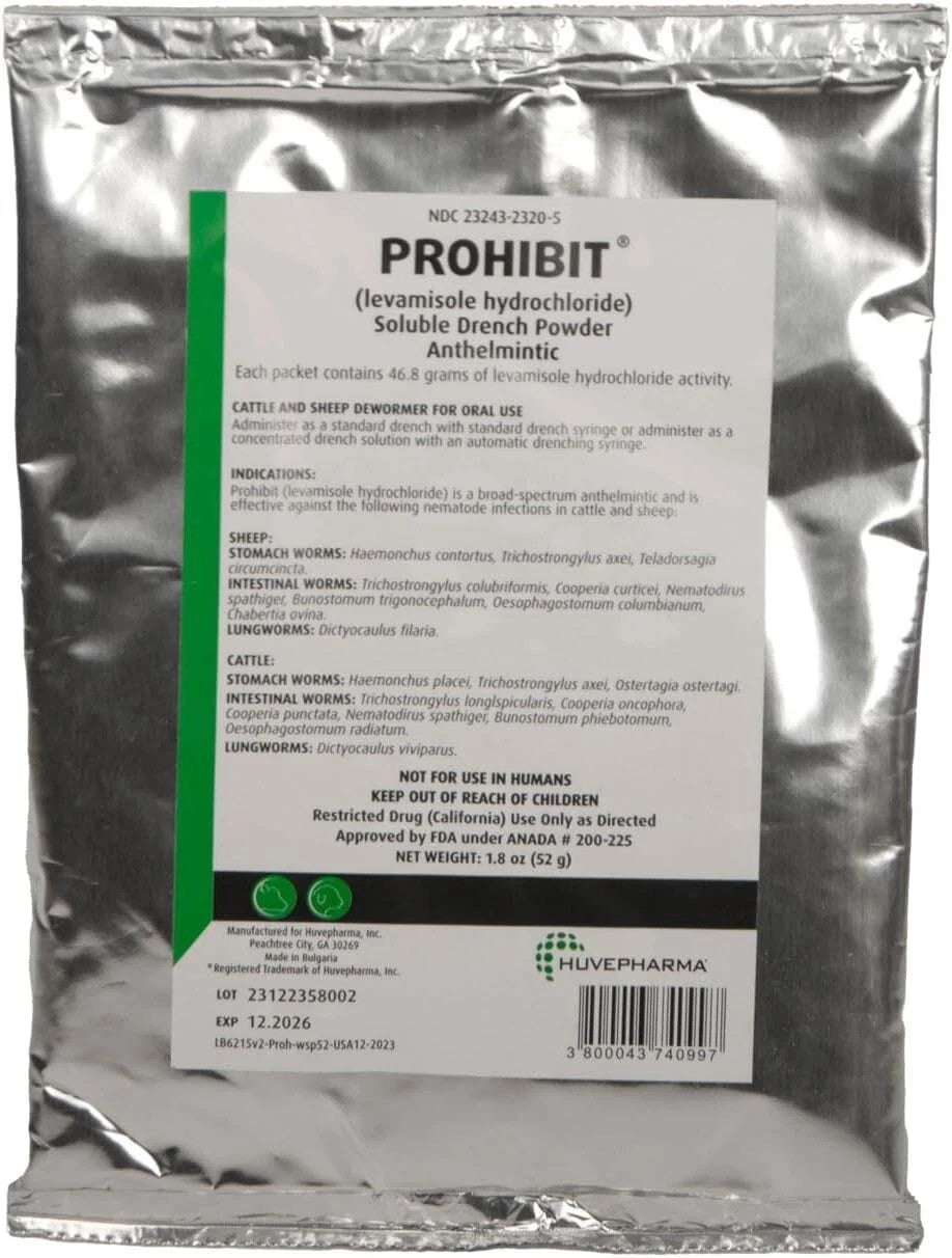 prohibit Soluble Drench Powder Anthelmintic 52g goats birds backyard