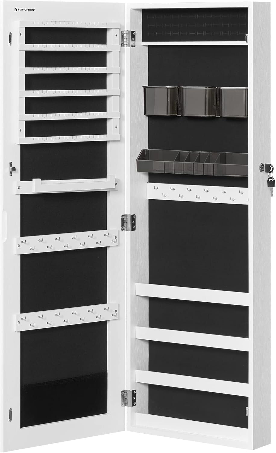 Jewelry Cabinet Armoire, Lockable WallMounted Organizer Unit  2 Plastic Cos