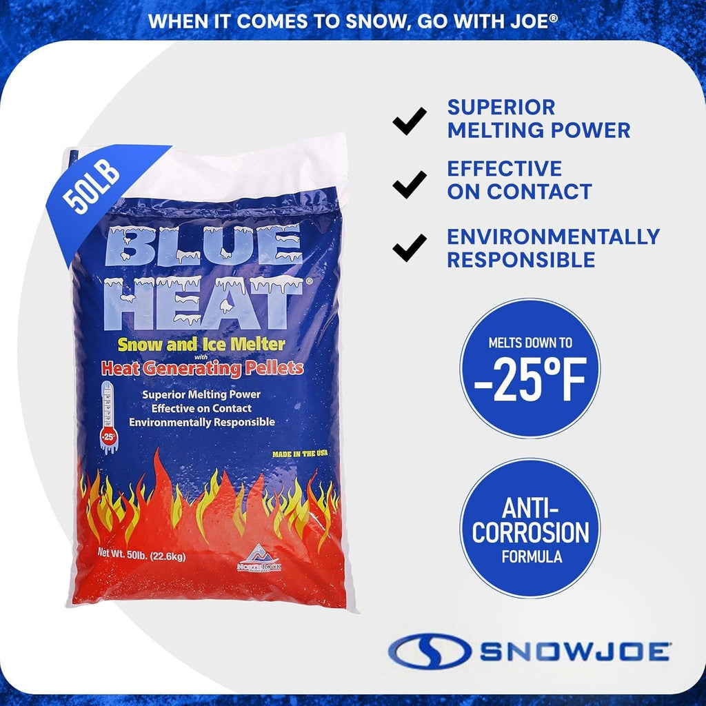 Heat Ice Melt Pellets Blue Calcium Blend Deicer Snow Melter for Driveway 50 lb