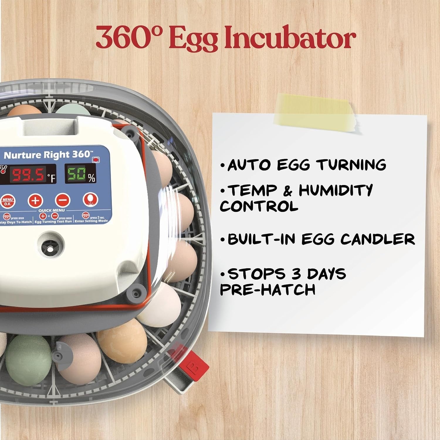Nurture Right Egg Incubator Automatic Turner Temp Humidity Control