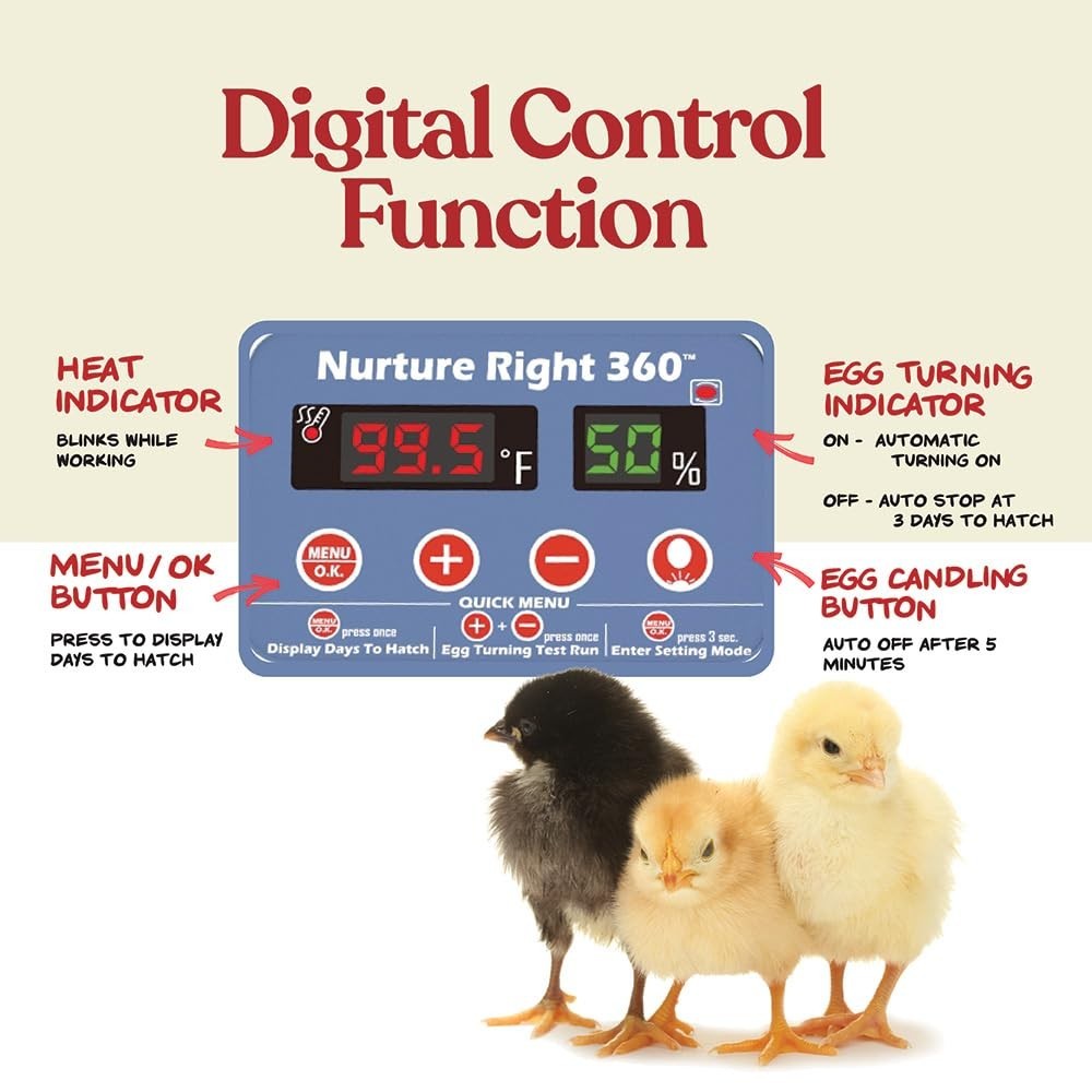 Nurture Right Egg Incubator Automatic Turner Temp Humidity Control