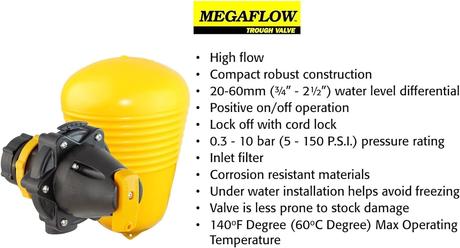 Jobe Valves JMFV0100DLT Megaflow Trough Valve 200L/Min 150PSI Detach Base