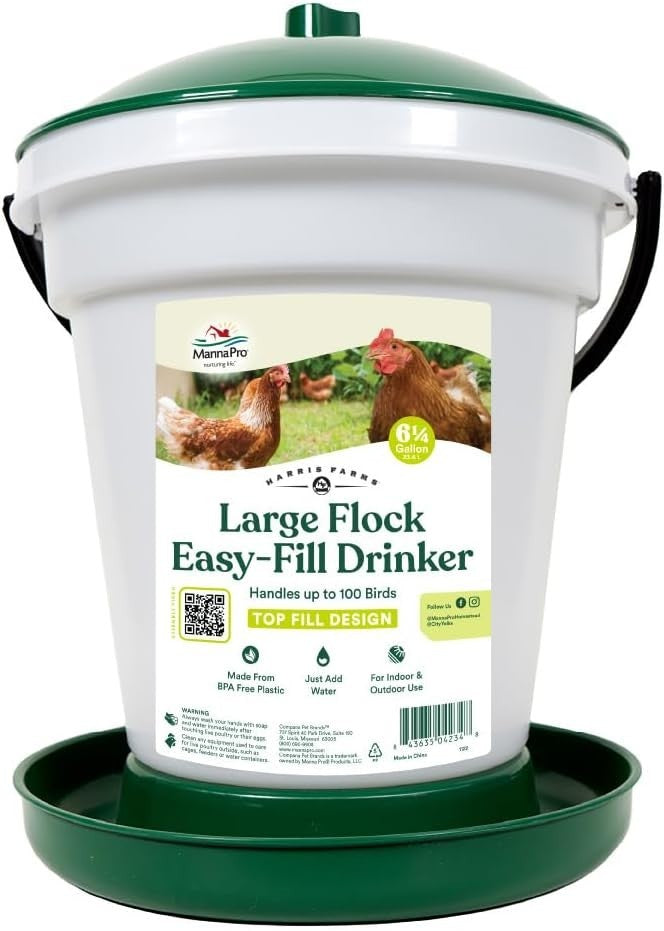 Large Flock Easy Fill Poultry Drinker 6.25 Gallon BPA Free Waterer