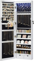 Mirror Jewelry Cabinet, 47.2-Inch Tall Lockable Wall or Door Mounted Jewe 6 LEDs