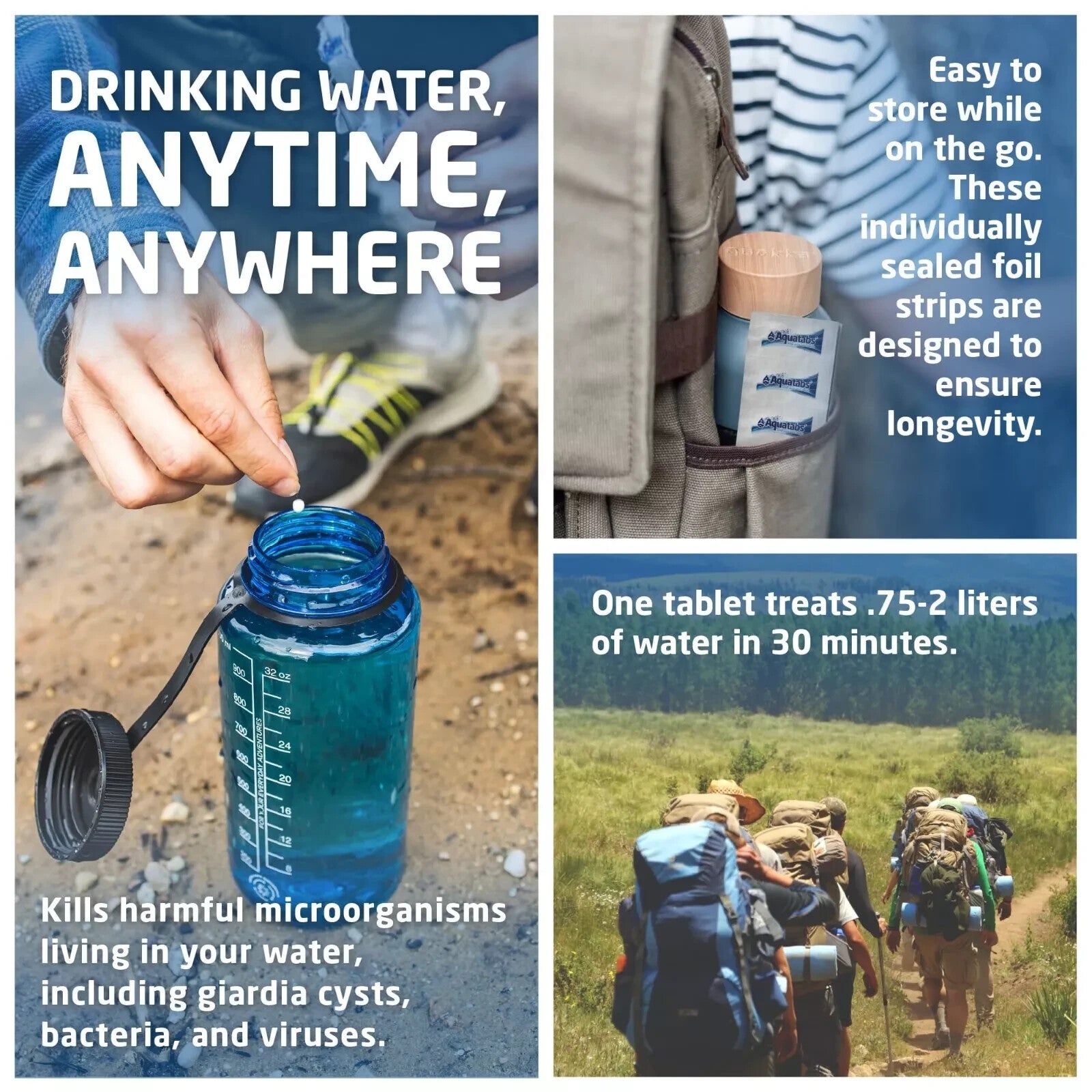 Water Purification Tablets (100 Tab). Water Filtration System for Hiking 49mg