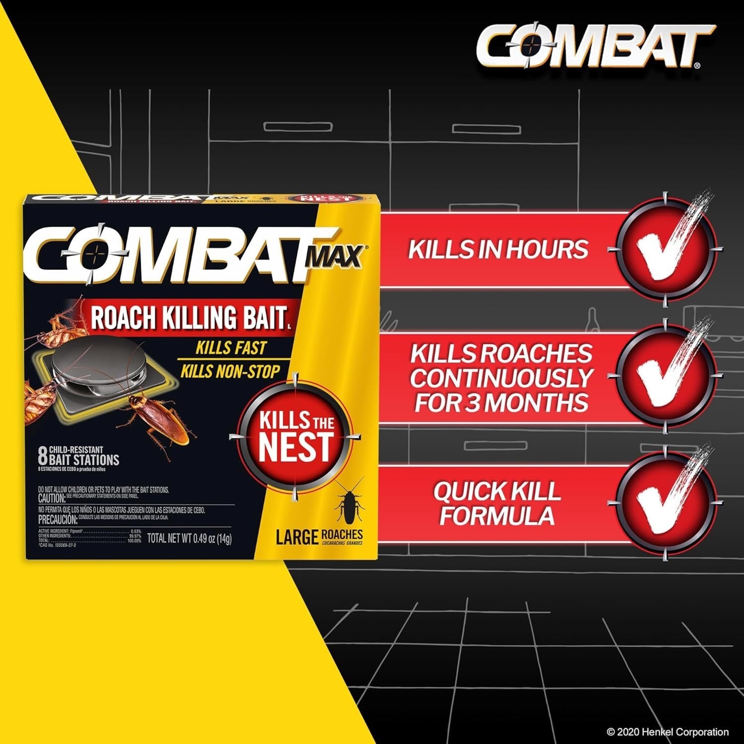 Combat Max Large Roach Killing Bait, 18 count (Pack of 1) ,Domino-Effect