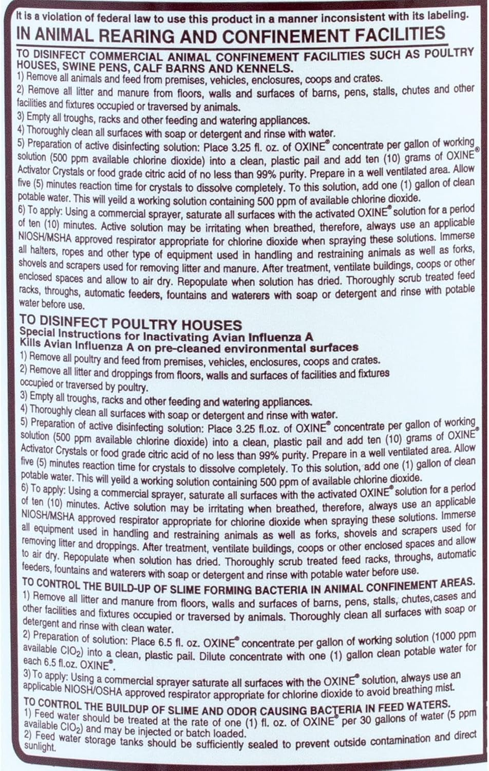 Oxine AH Disinfectant Gallon Poultry Livestock Cleaner
