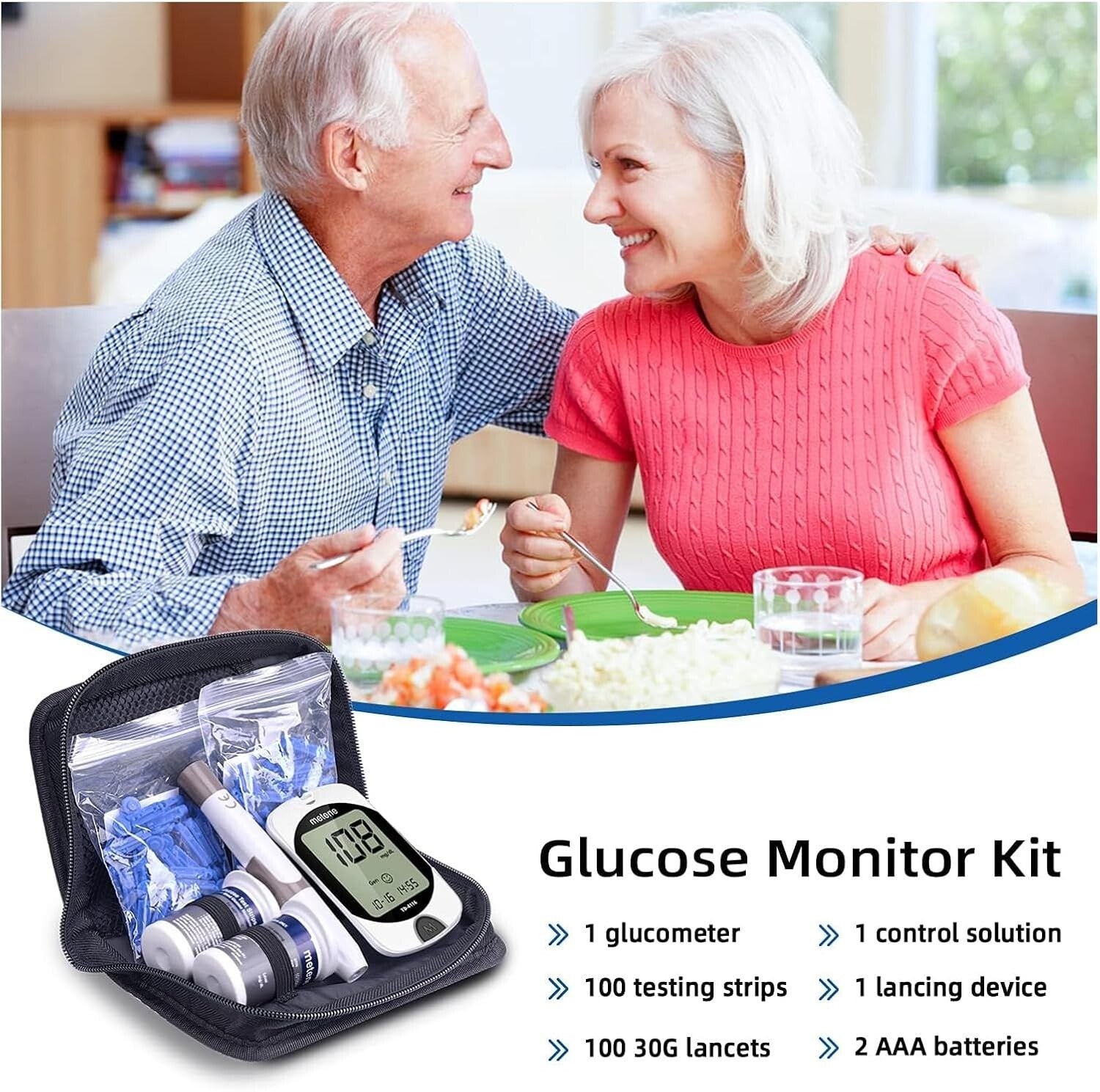 Blood Glucose Monitor Kit 100 Glucometer Strips 100 Lancets1 Blood Sugar Mon