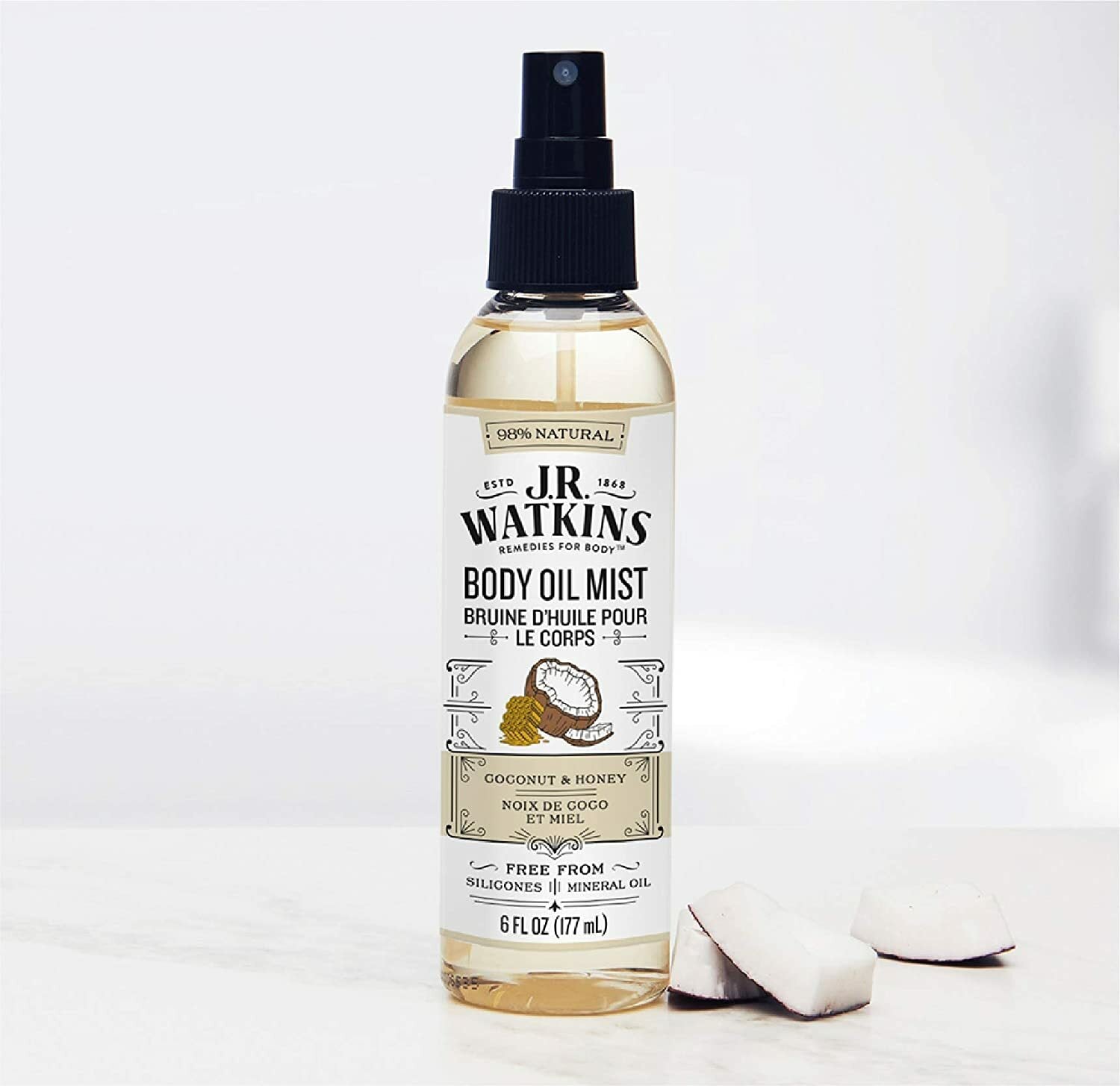 new JR Watkins Natural Hydrating Body Oil Mist Coconut Milk & Honey Moisturizing