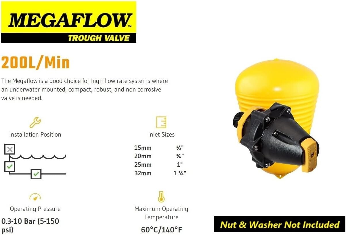 new Jobe Valves Megaflow Valve with Short Tail, 3/4",Yellow/Black