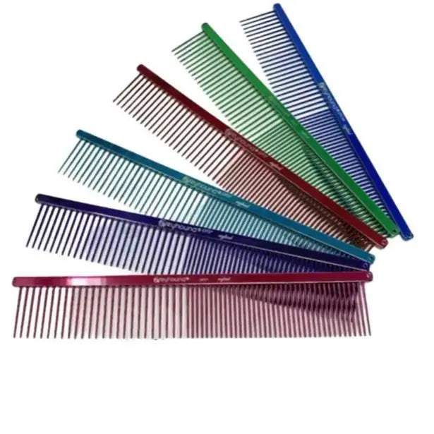 PURPLE- only one comb included for sale Greyhound Comb BEAUTY CANDY Medium Coarse/Fine 20cm x 3.5cms 7.875 x 1.375 Hand Drilled Polished Brass Spines Carbon Steel Tines