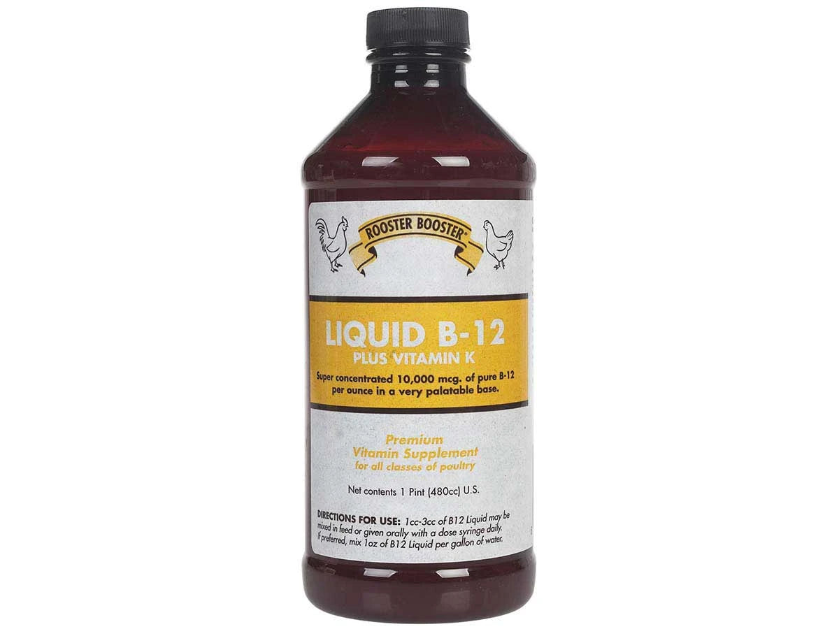 Rooster Booster Liquid B-12 Plus Vitamin K - Premium Vitamin Supplement for All Poultry Classes - 10,000 mcg B-12 & 0.1 mg K per Ounce