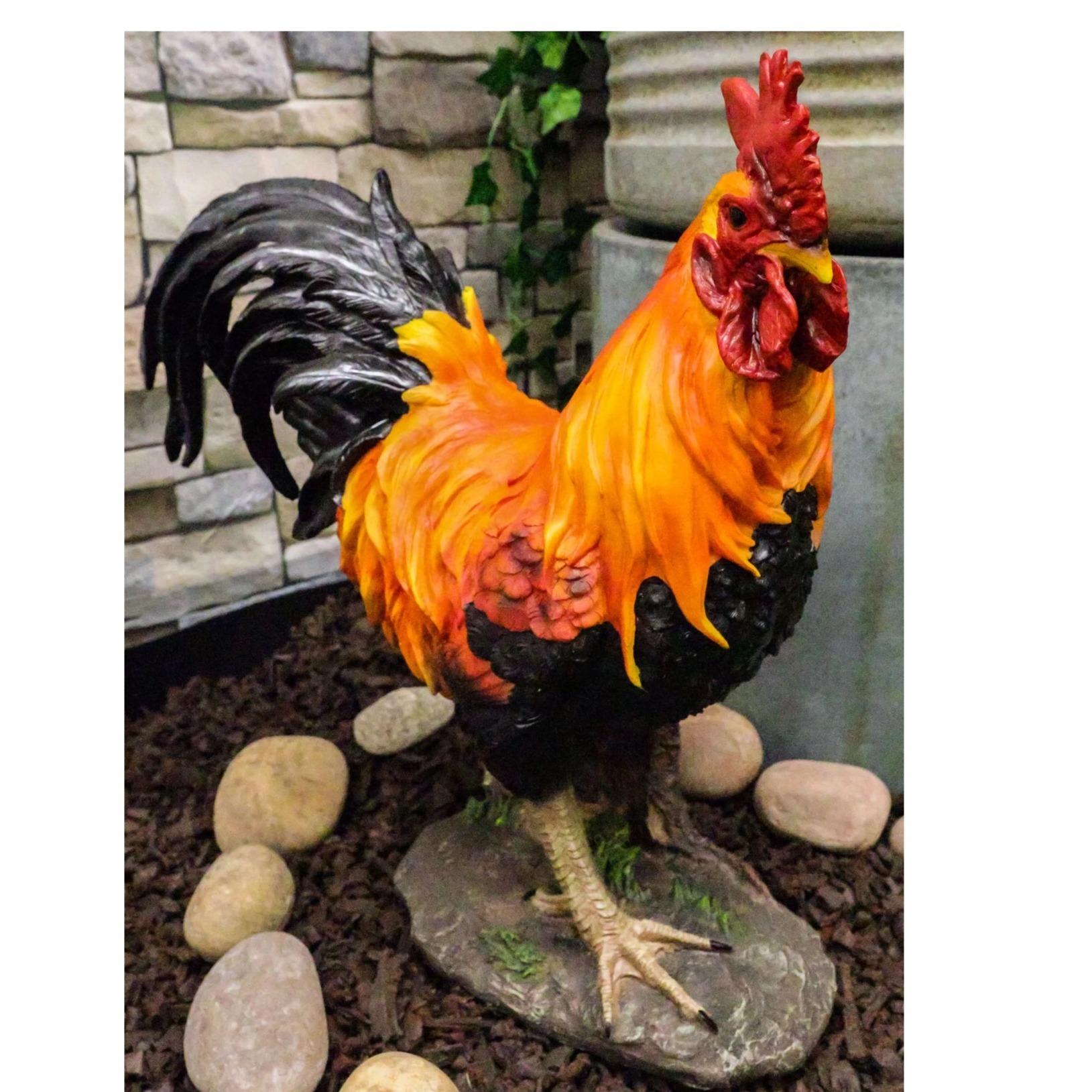 Country Farm Chicken Morning Crow Alpha Rooster Figurine Large Statue Home Decor 15" Tall Hand Painted Composite Resin