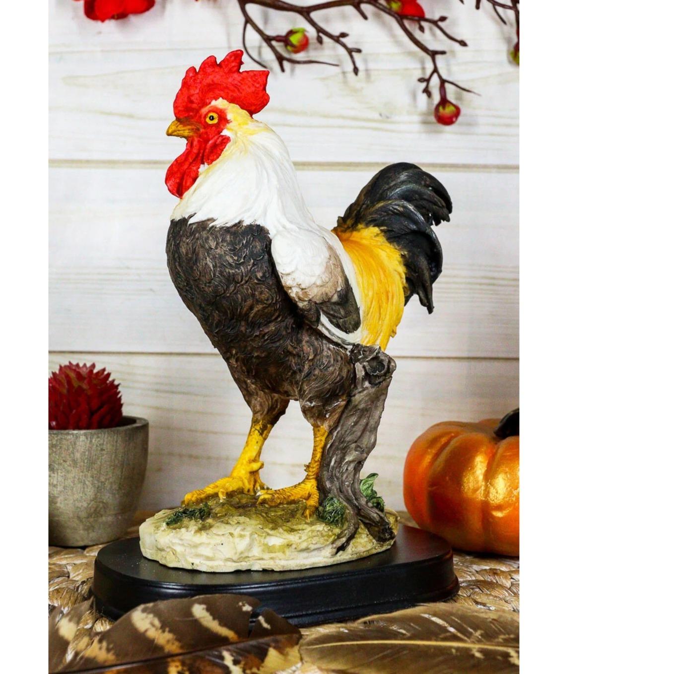 Black Breasted Rooster Statue 7Tall Hand Painted Composite Resin Figurine with Black Base Exotic Decor Rustic Charm for Room Decor