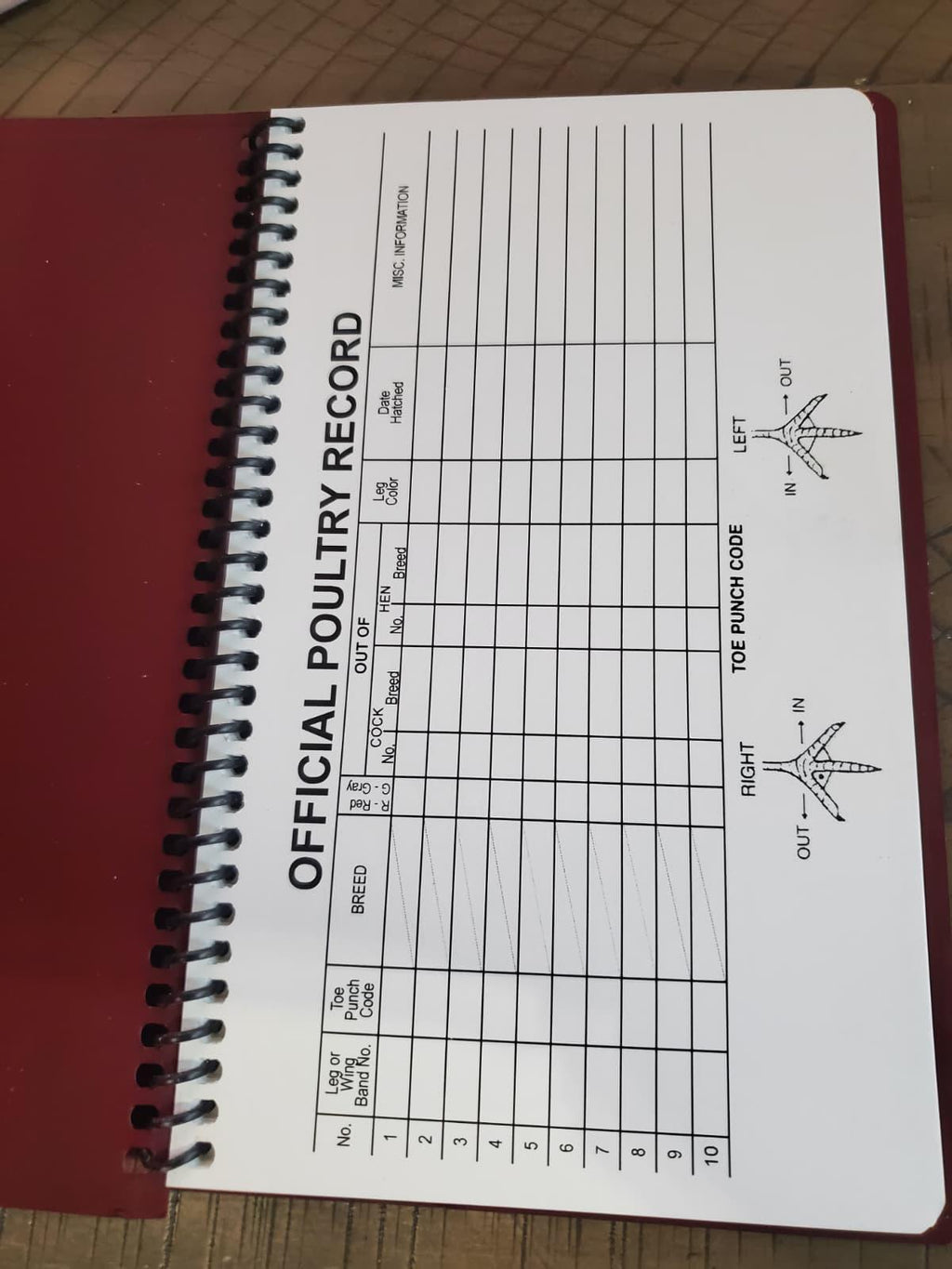Official Poultry Record Book Heavy Weight Paper Spiral Bound with 15 Breeding Pages & 5 Blank Notes Libro oficial de registro de aves de cor