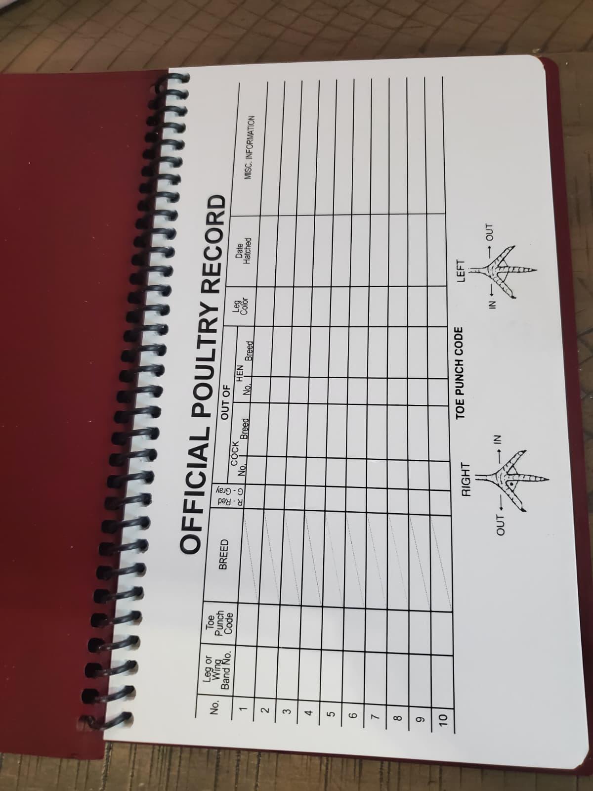 Official Poultry Record Book Heavy Weight Paper Spiral Bound with 15 Breeding Pages & 5 Blank Notes Libro oficial de registro de aves de cor