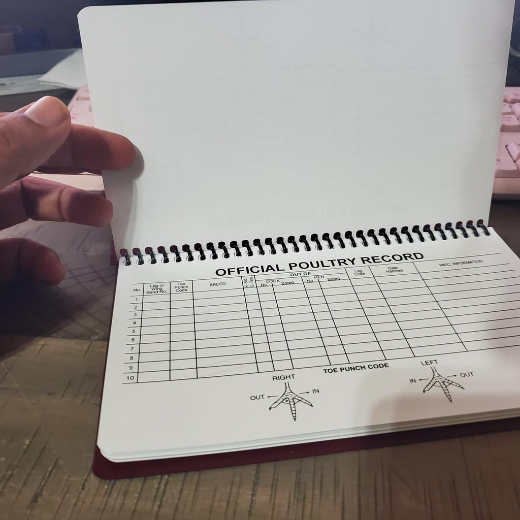 Official Poultry Record Book Heavy Weight Paper Spiral Bound with 15 Breeding Pages & 5 Blank Notes Libro oficial de registro de aves de cor