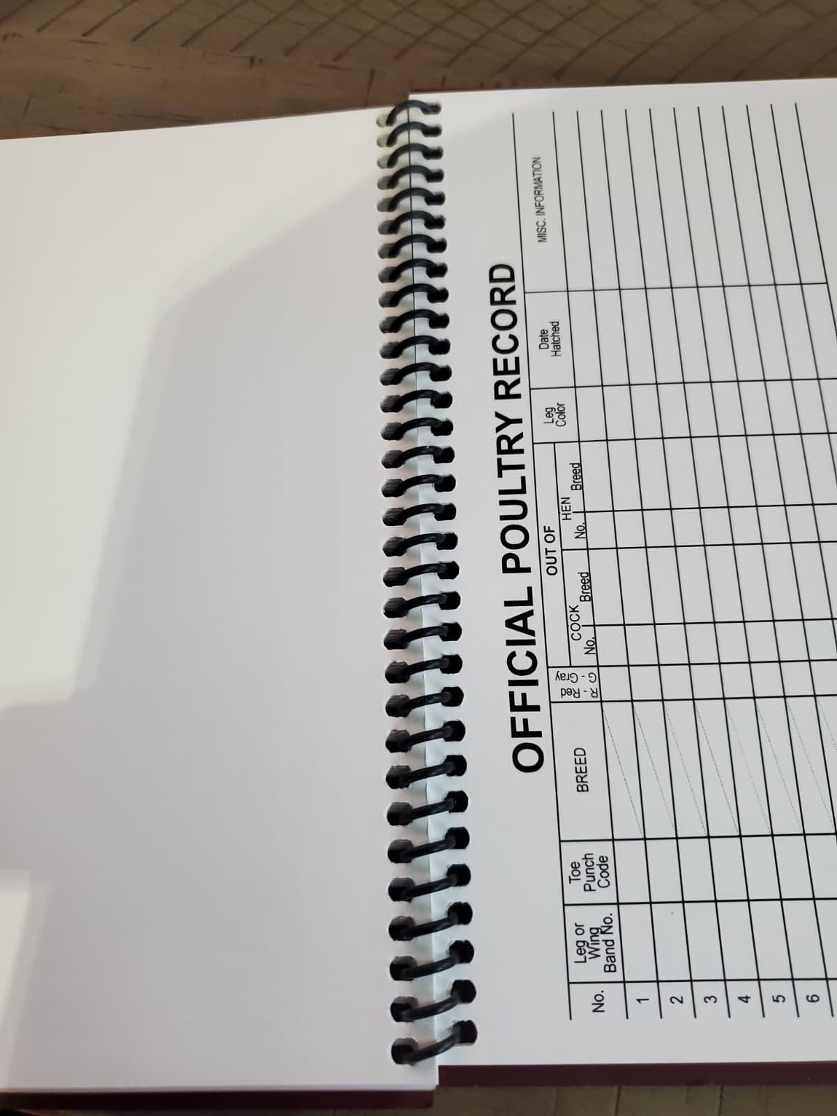Official Poultry Record Book Heavy Weight Paper Spiral Bound with 15 Breeding Pages & 5 Blank Notes Libro oficial de registro de aves de cor