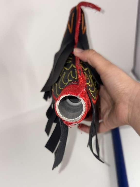 Handmade Synthetic Leather Dummy Rooster - Red and Black Artisanal Chicken Figure for Crafters - Muñeco Artesanal Gallo