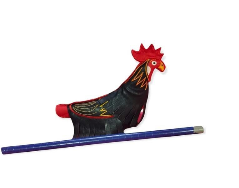 Handmade Synthetic Leather Dummy Rooster - Red and Black Artisanal Chicken Figure for Crafters - Muñeco Artesanal Gallo
