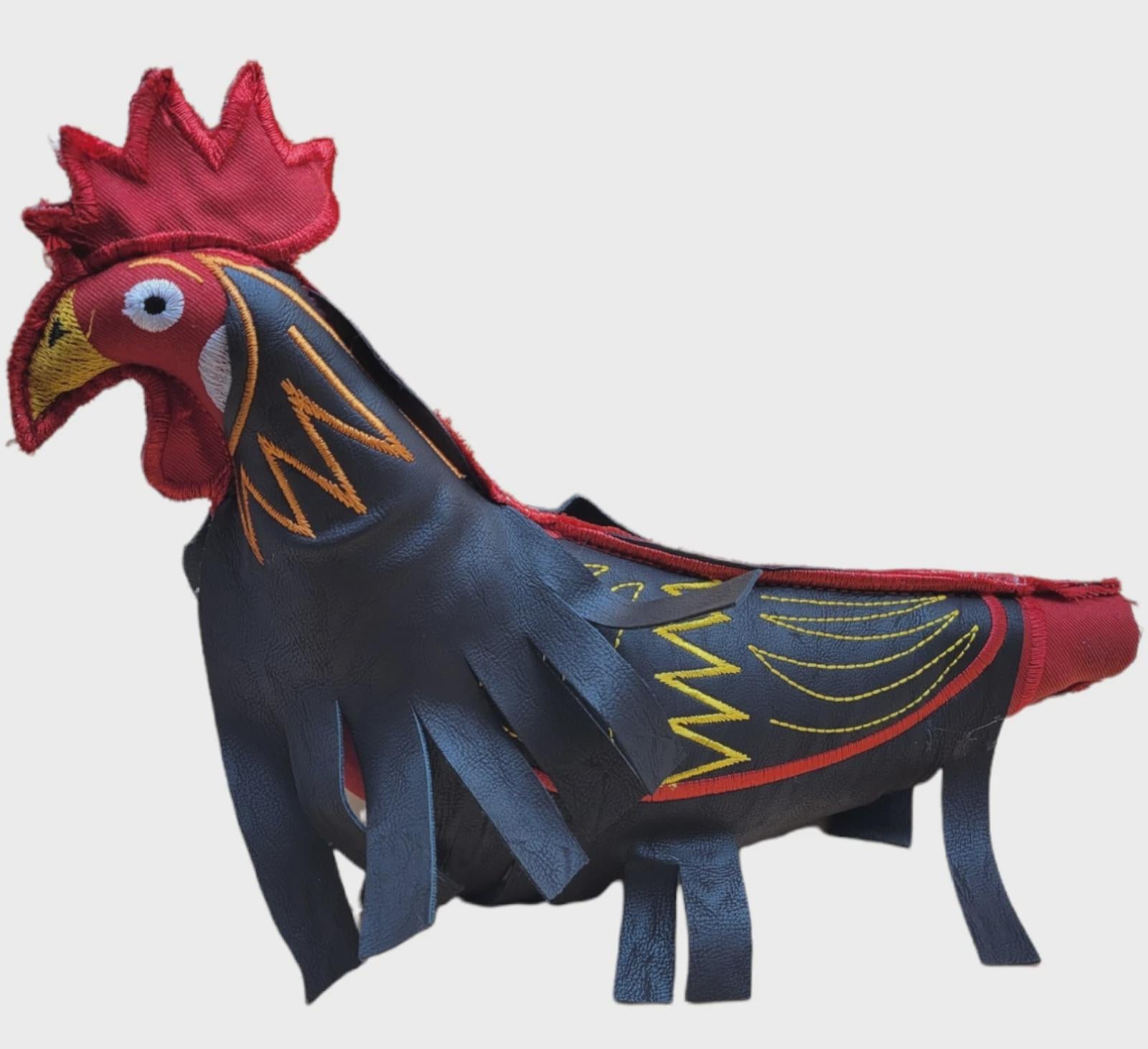 Handmade Synthetic Leather Dummy Rooster - Red and Black Artisanal Chicken Figure for Crafters - Muñeco Artesanal Gallo