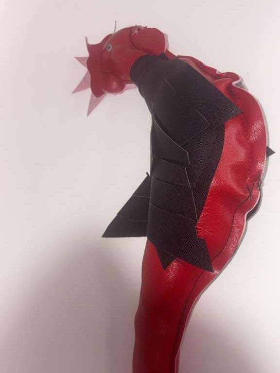 Handmade Synthetic Leather Dummy Rooster - Red and Black Artisanal Chicken Figure for Crafters - Muñeco Artesanal Gallo