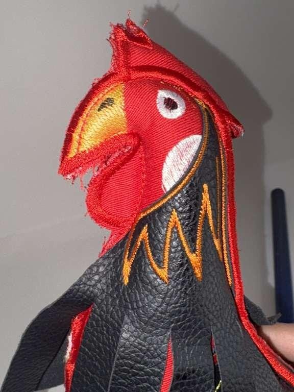 Handmade Synthetic Leather Dummy Rooster - Red and Black Artisanal Chicken Figure for Crafters - Muñeco Artesanal Gallo