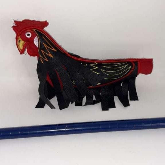 Handmade Synthetic Leather Dummy Rooster - Red and Black Artisanal Chicken Figure for Crafters - Muñeco Artesanal Gallo