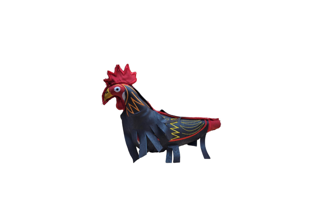 Handmade Synthetic Leather Dummy Rooster - Red and Black Artisanal Chicken Figure for Crafters - Muñeco Artesanal Gallo